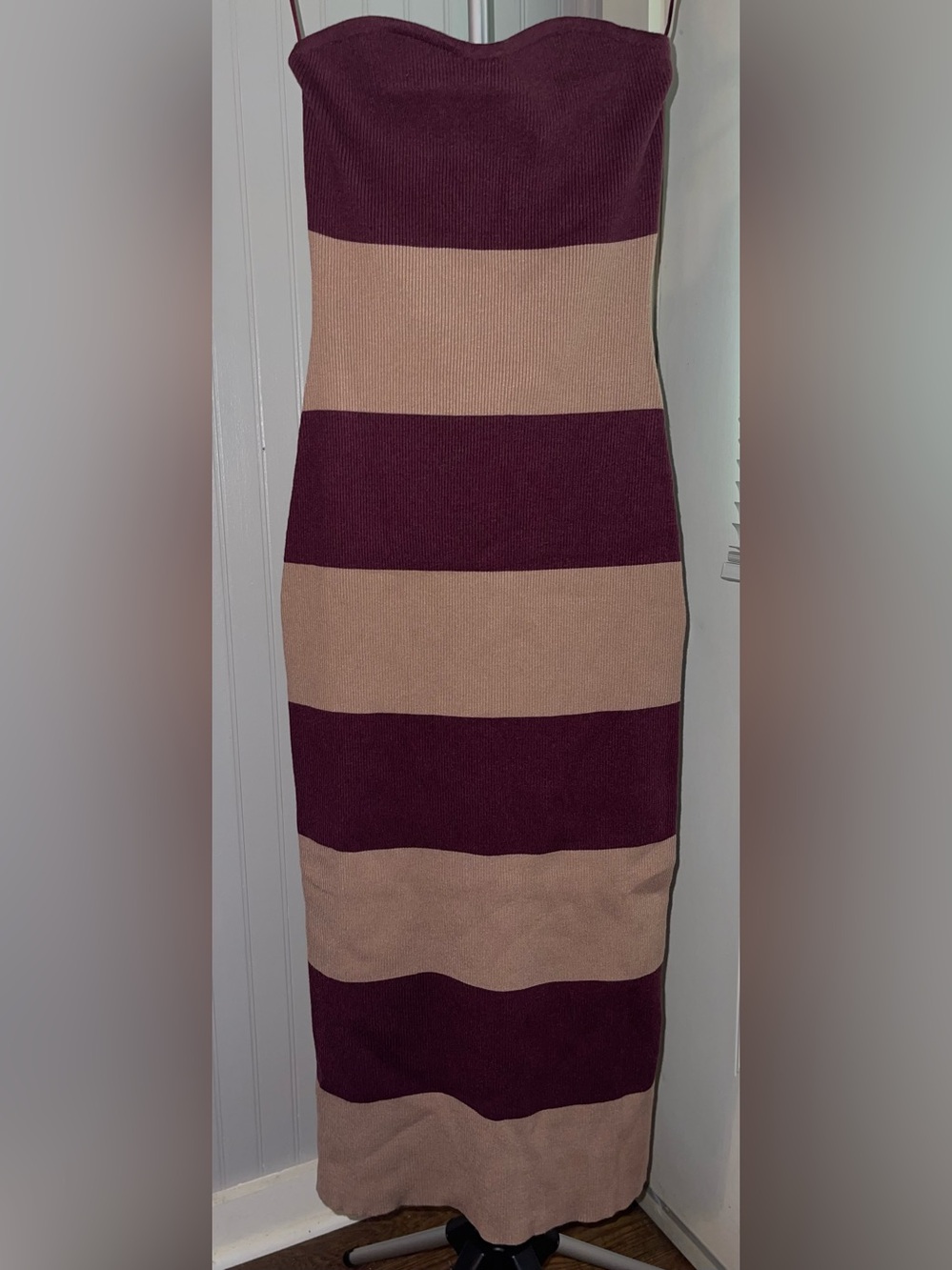Le Lis Burgundy and Beige Striped Maxi Skirt